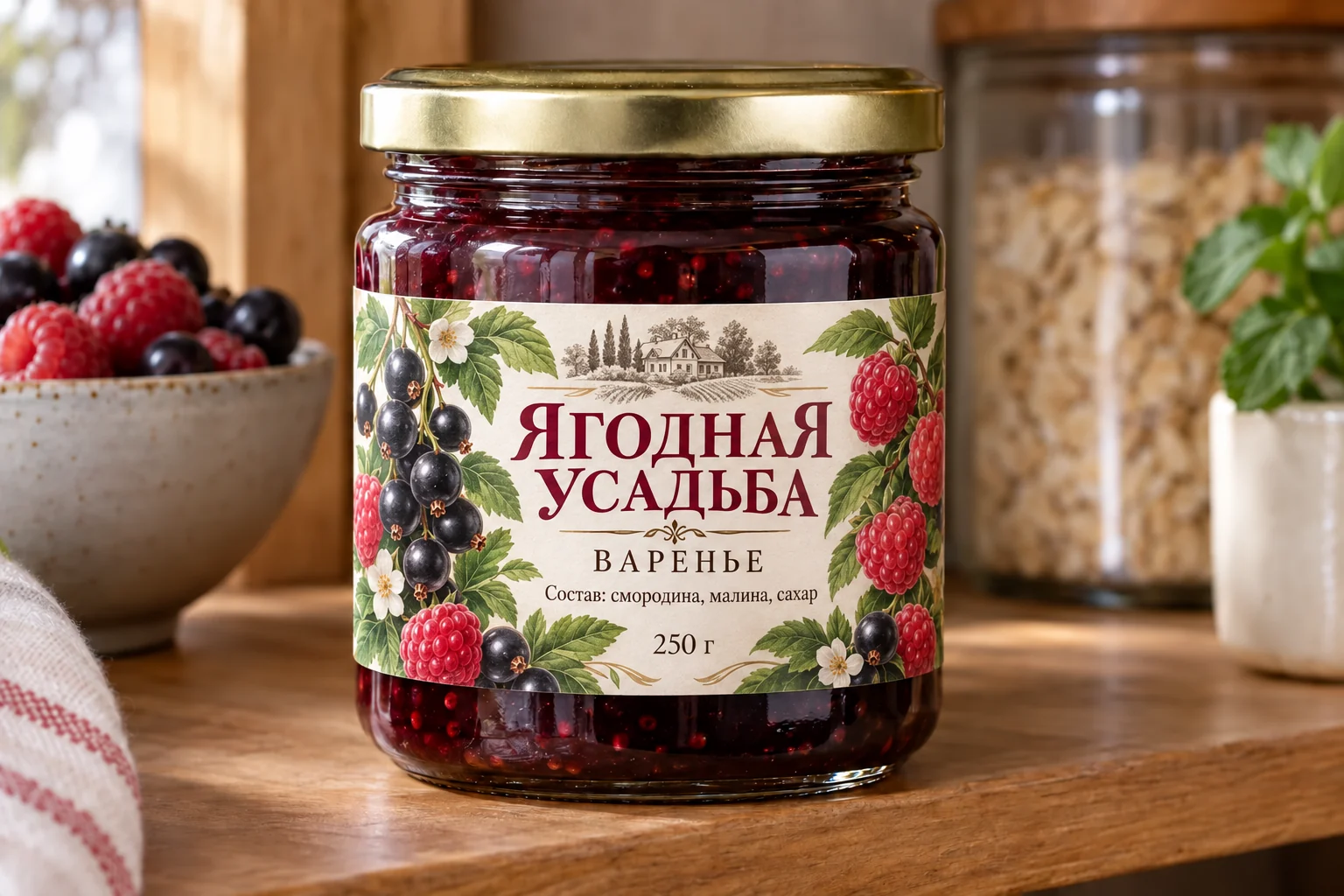 Бумажная этикетка на банке варенья